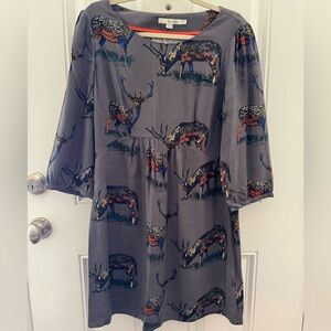 Boden Gray Deer Print Dress